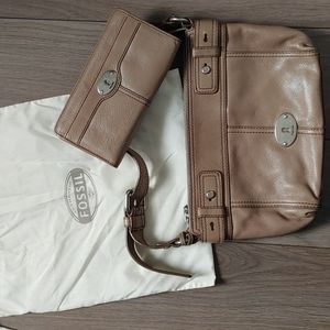Fossil Leather Shoulder Bag and Wallet with Dustbag